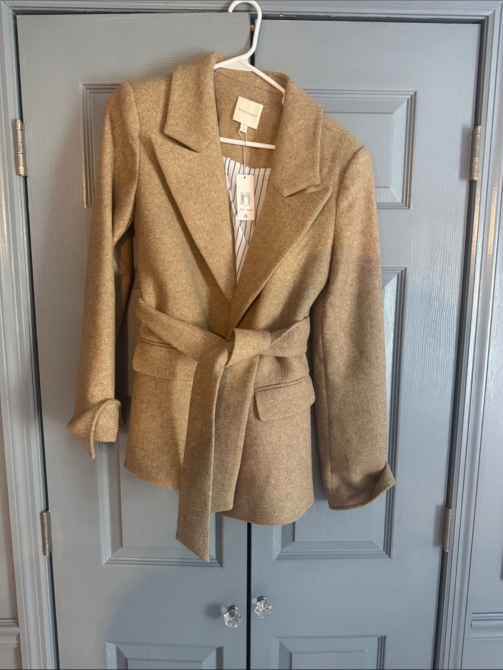 Favorite Daughter Camel Belted Wool-Blend Blazer Jacket